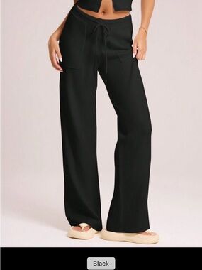 Black Wide-Leg Drawstring Lounge Pants